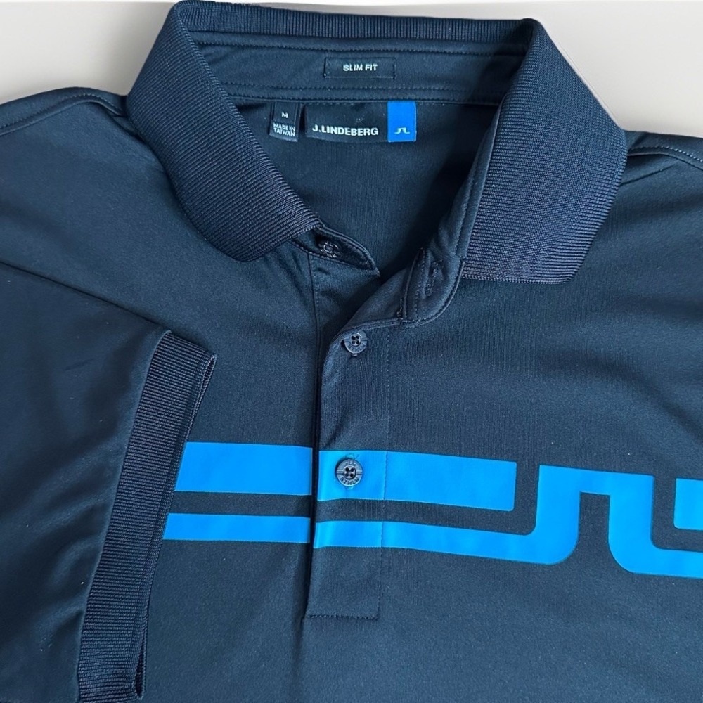J Lindeberg Eddy Polo Shirt Mens Large Black Slim Fit Tx Jersey Golf Performance